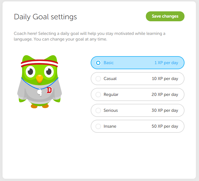 Daily goal settings