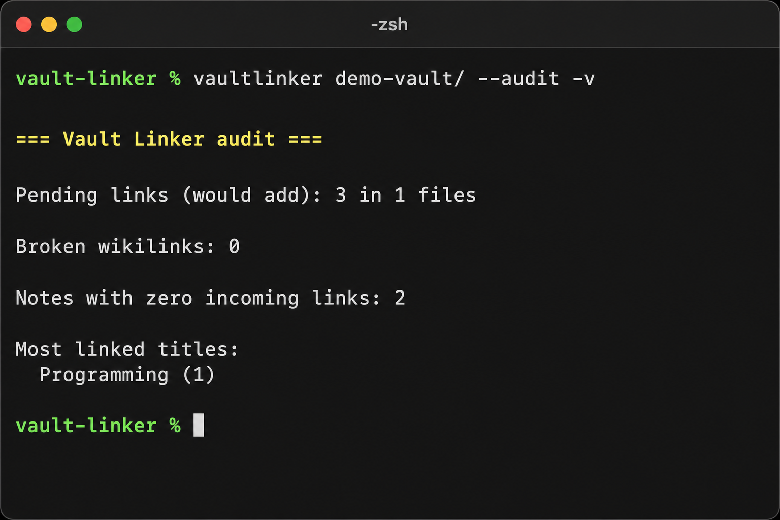 Vault Linker audit report in the terminal